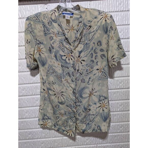 Pendleton Women's 10 Cream Blue Vintage-Inspired Silk Button Front Shirt - Picture 1 of 5